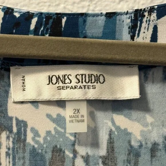Jones Studio Womens Abstract Blue Sleeveless Top Sz 2X blouse - Picture 3 of 12